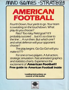 American Football (UK) (1984) [Argus Press Software] box cover back